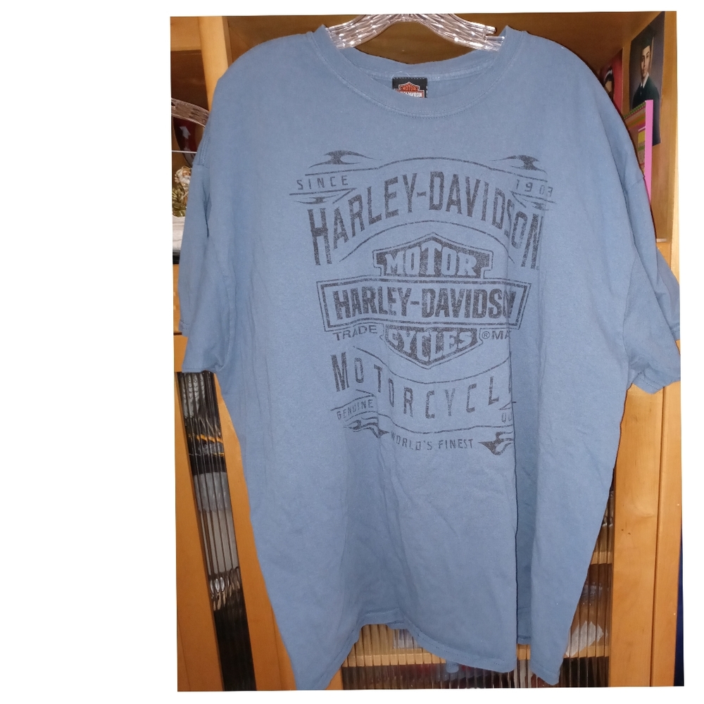 Harley -Davidson Motorcycles Graphic Tee Shirt Blue Gray Size 2XL●